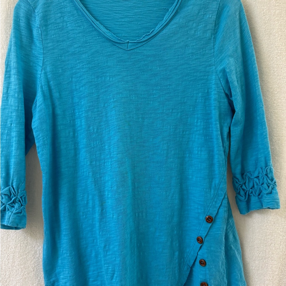 Erin London Teal Blue 3/4 Sleeve Buttoned Tunic